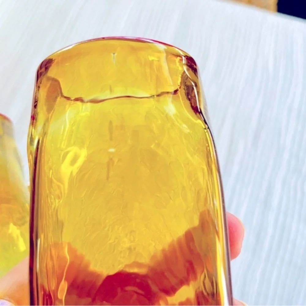 Hand Blown Mini Glass Vases !! Gorgeous Amber Color with Reddish Pink‎ Lip